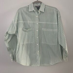 Green and White Stripe Vintage Button Up